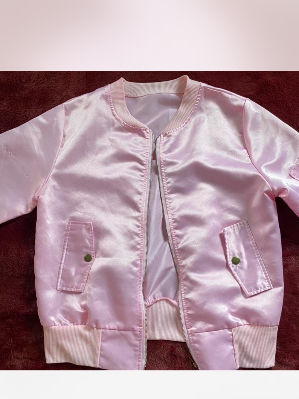 Brandy Melville Pale Pink Satin Bomber Jacket - Picture 2 of 3
